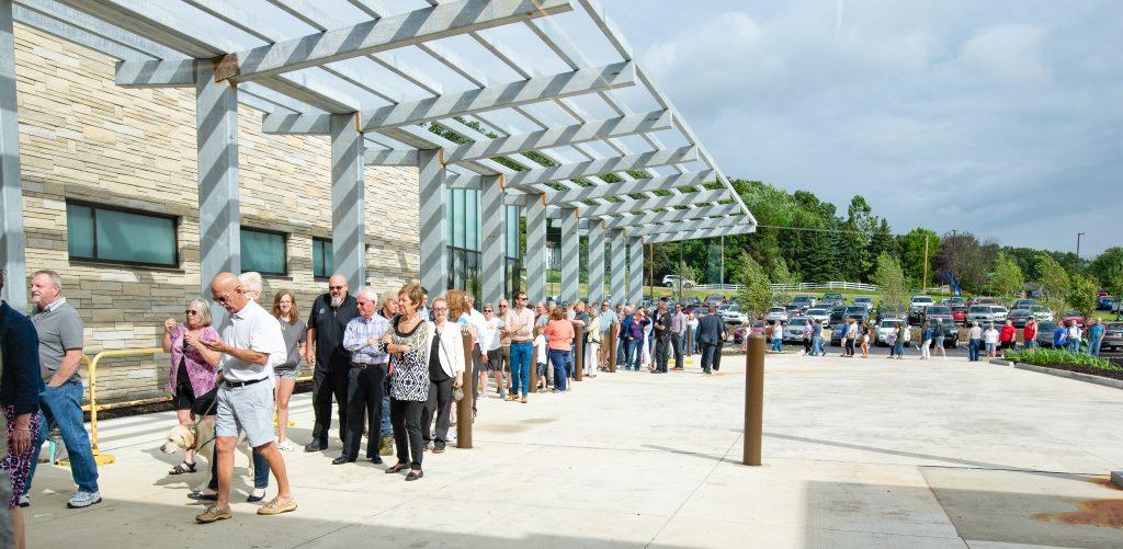 people waiting to enter the new river valley campus